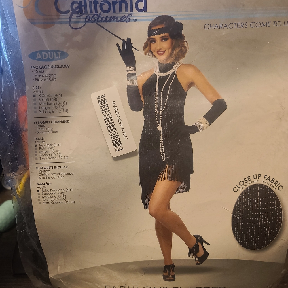 X-Small Black Flapper Halloween Costume with Fringe